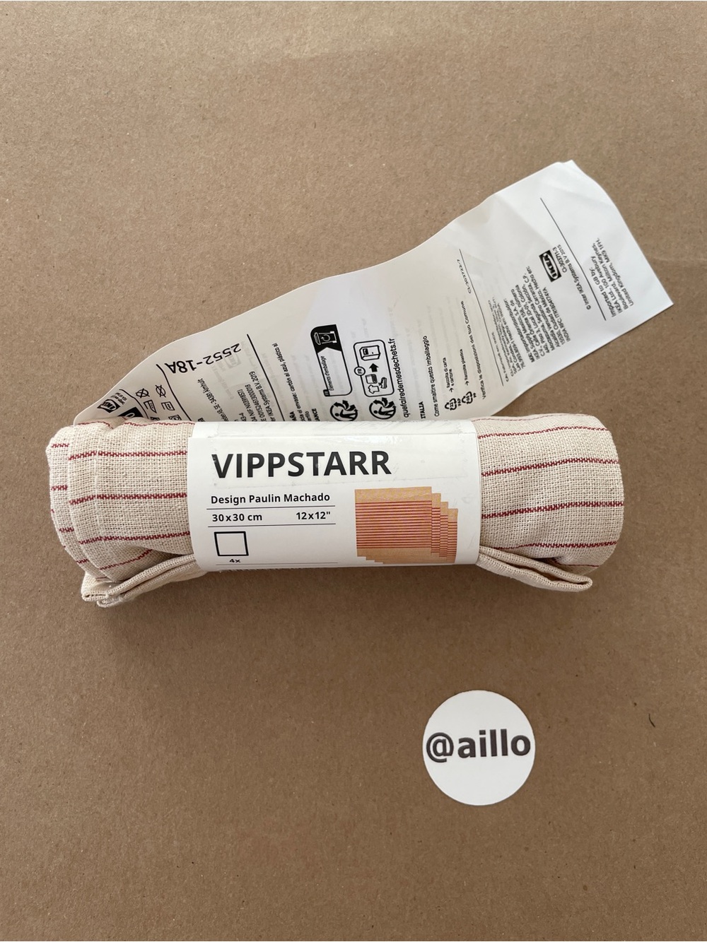 4 IKEA VIPPSTARR Napkin, stripe pattern red natural, 12x12 "